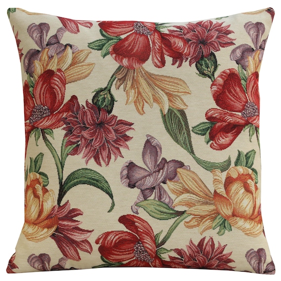 Iris Tapestry Pillow Cover: Elegant Floral Jacquard Woven Cushion
