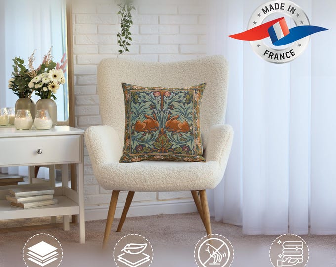 William Morris Brother Rabbit Tapestry Cushion Cover: 19x19 Inch Cotton Decorative Pillow Case