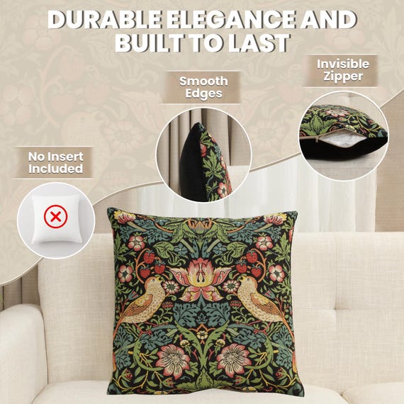 William Morris Strawberry Thief Floral Tapestry Pillow Covers 18x18 inch Belgian Woven Cushion Cases