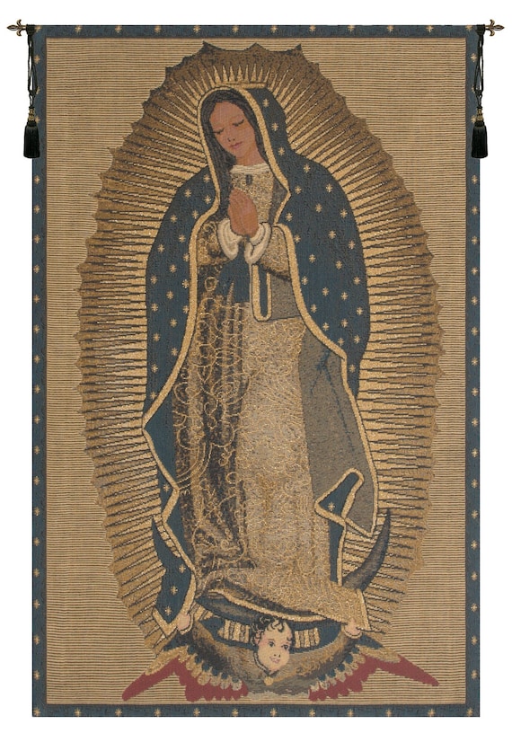 La Virgen de Guadalupe European Woven Wall Tapestry - Religious Decor Art - Belgian Jacquard Hanging