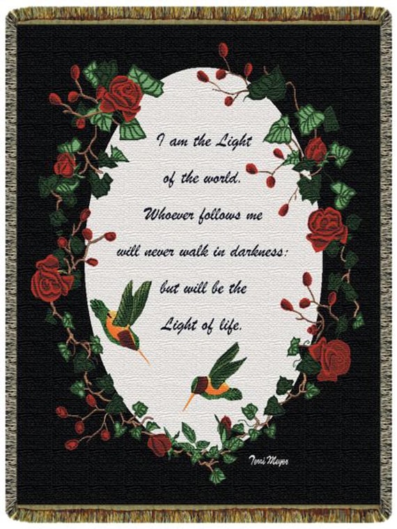 Hummingbird & Roses Tapestry Throw: Light of Life Poem