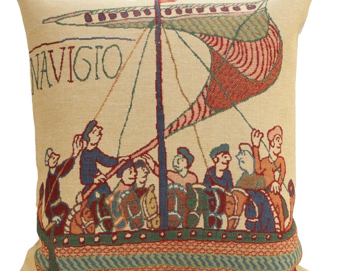 Bayeux Tapestry Pillow Cover: Belgian Woven Decorative Cushion (16x16 inch)