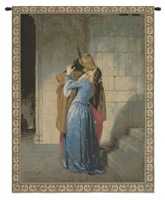 Italian Jacquard Woven Wall Tapestry: The Kiss Romantic Art Hanging for Home Decor (24x20 inch)