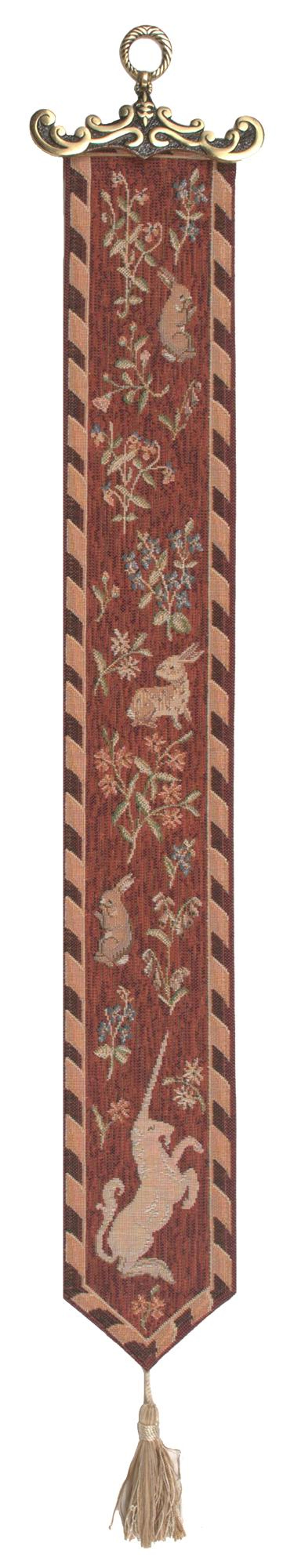 Unicorn Tapestry Bell Pull: Medieval Woven Wall Hanging Renaissance Art