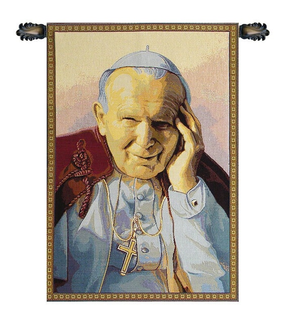 Pope John Paul II Tapestry: Italian Woven Religious Wall Decor (26x17 inch)