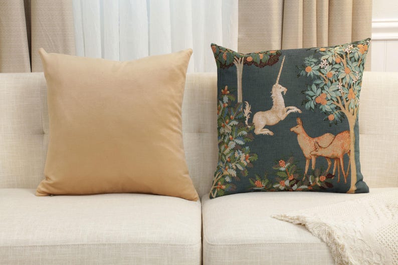 Enchanting Unicorn Forest Tapestry Cushion Cover - French Woven Decorative Pillow Case 19x19 inch image 7