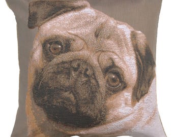 Pugs Face Grey French Tapestry Cushion Covers - Dogs Art Pillow Covers - Gobelin Decorative Pillow Cover - 19x19 " Throw Sofa Pillow Covers