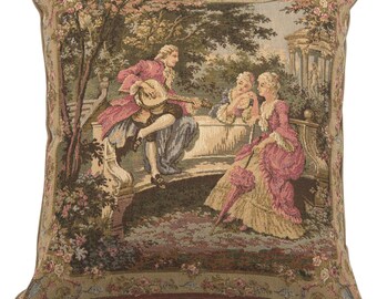 European Woven Tapestry, Belgian Pillow Covers, 18x18 inch, Garden Party Cushion Covers, Housewarming Gift For her, Decorative Pillow Covers