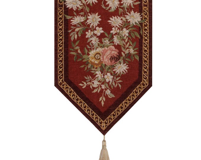 Aubusson Red Small Table Runner Vintage French Tapestry Style Dining Decor