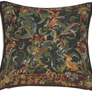 Jacquard Woven Throw Pillow Cover: Animals in Aristoloches Green, 19x19 inch