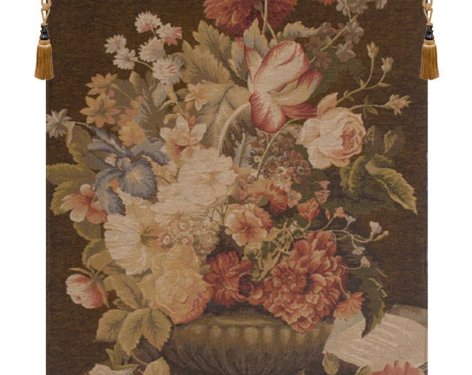 European Jacquard Tulip Bouquet Wall Tapestry - Vintage Floral French Hanging Art for Living Room