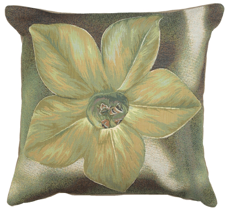 Floral Woven Decorative Pillow Cases Green Star Flower French Tapestry Cushion Cover 19x19 inch Fine Art Jacquard Sofa Pillow Cover