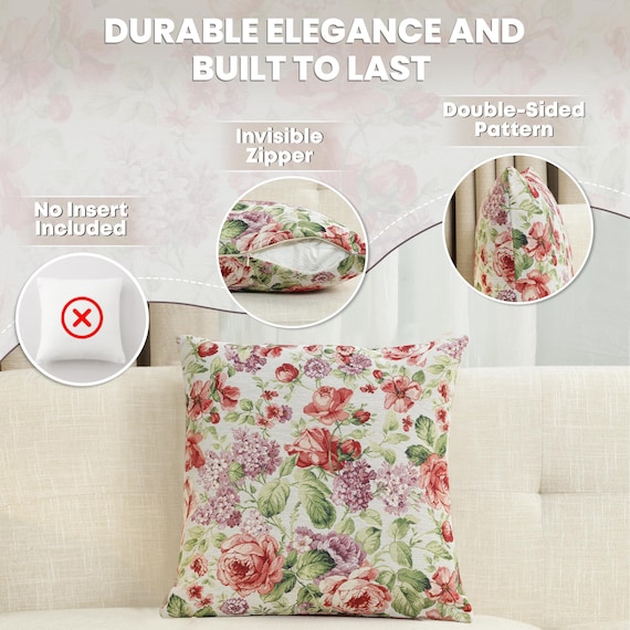 Elegant Camellia Floral Jacquard Woven Tapestry Throw Pillow Cover for Home Decor (18x18 inch)