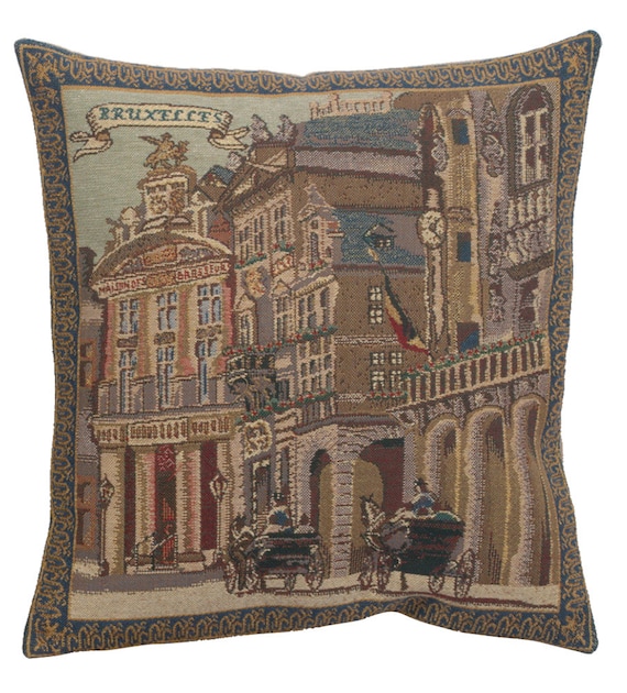 Belgian Woven Tapestry Pillow Cover: Maison de Cygne, 16x16 Throw Cushion