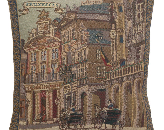 Belgian Woven Tapestry Pillow Cover: Maison de Cygne, 16x16 Throw Cushion