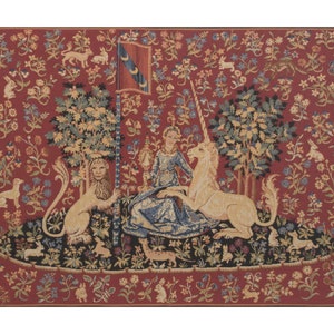 Sight Vue European Wall Tapestry - Millefleurs Background Wall Decor Art - Lady and Unicorn Wall Hanging - Woven Medieval Wall Tapestry