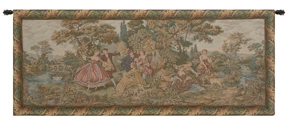 Scenes Galantes Tapestry: Italian Jacquard Woven Wall Decor (23x56 inch)