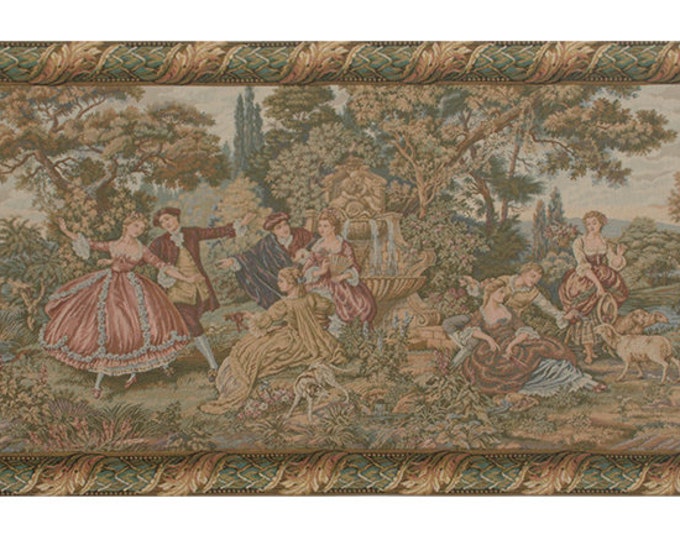 Scenes Galantes Tapestry: Italian Jacquard Woven Wall Decor (23x56 inch)