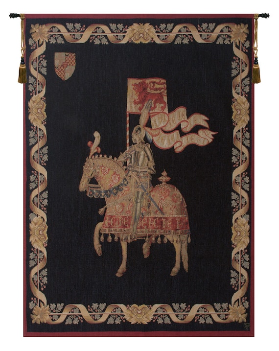 Medieval Knight Tapestry - European Chivalry Wall Hanging, French Jacquard Woven Art Decor