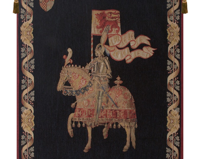 Medieval Knight Tapestry - European Chivalry Wall Hanging, French Jacquard Woven Art Decor