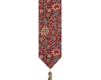 William Morris Floral Tapestry Bell Pull - Red Jacquard Wall Hanging Art Decor Vintage Woven