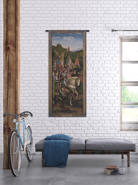 Knights of Christ Tapestry: Belgian Woven Medieval Wall Decor (57x24 inch)