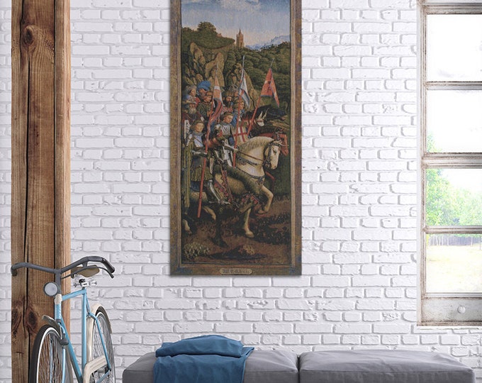 Knights of Christ Tapestry: Belgian Woven Medieval Wall Decor (57x24 inch)