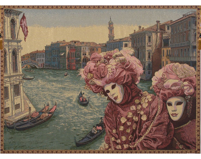 Venetian Carnival Tapestry: Italian Jacquard Woven Wall Hanging