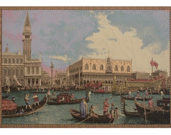 Bucintoro Venice European Wall Tapestry - Castle Jacquard Wall Decor Art - Woven Italian Wall Tapestry - Coastal Dwelling Wall Hanging