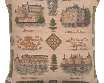 Loire's castle Tapestry Cushion Cover - 19x19 inch Woven French Pillow Cover - Gobelin Decorative Pillow Cover - Throw Sofa Cushion Cover