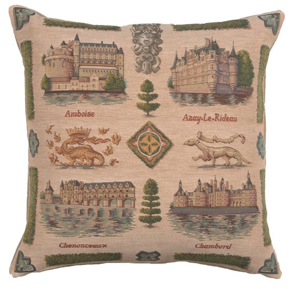 Loire Valley Castle Tapestry Pillow Cover: Woven French Cushion (19x19 inch)