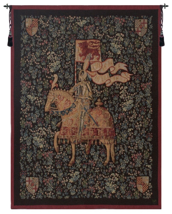 Medieval Knight Tapestry: Millefleurs Woven Wall Decor