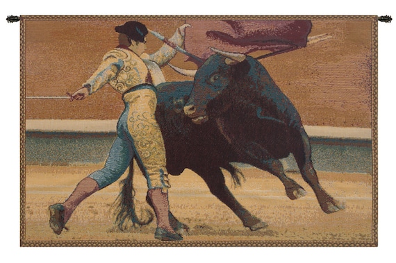 Bullfighter Tapestry: Italian Jacquard Woven Wall Art (12x9 inch)