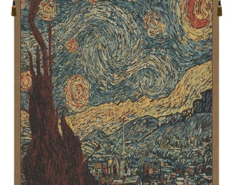Van Gogh's Starry Night Mini European Wall Tapestry - Woven Wall Tapestry Wall Hanging - Modern Wall Décor Art - Decorative Wall Hanging
