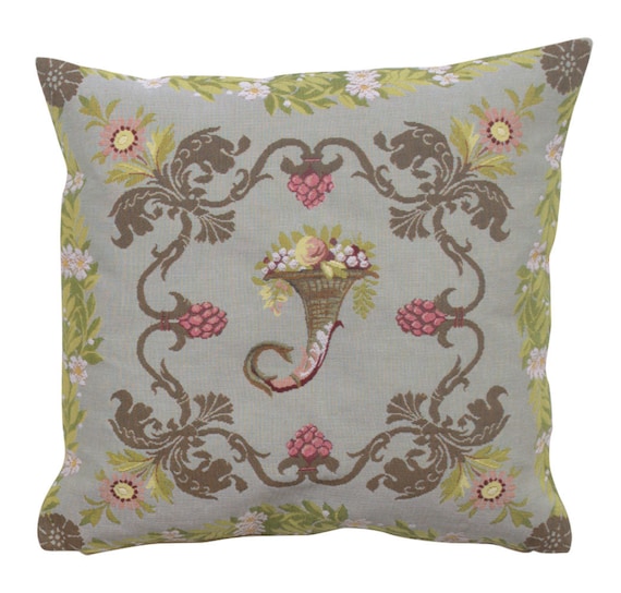 Floral Tapestry Cushion Cover: Josephine Art, Woven Gobelin Pillow (19x19 In)