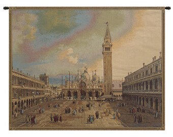 Wall Hangings San Marco Square Wall Tapestry, Italian Living Room Wall Art, City Scene European Woven Wall Hanging Tapestry Gift For Him/Her