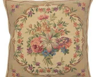 Bouquet Floral Beige Tapestry Pillow Covers - Gobelin Woven Cushion Cover 18x18 inch - Decorative Floral Throw Pillow Covers