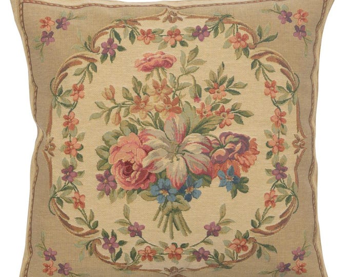 Bouquet Floral Beige Tapestry Pillow Covers - Gobelin Woven Cushion Cover 18x18 inch - Decorative Floral Throw Pillow Covers