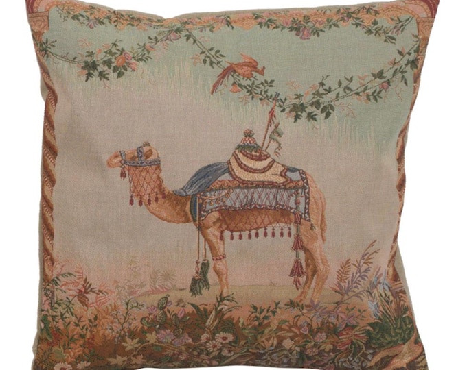 Camel French Tapestry Cushion Cover 19x19 Inch - Jacquard Woven Animal Pillow Cover - Decorative Throw Pillow for Couch or Sofa