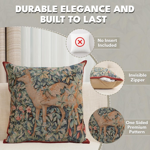 William Morris Forest Deer Tapestry Pillow Cover - Vintage Art Jacquard Cushion Case 19x19 inch
