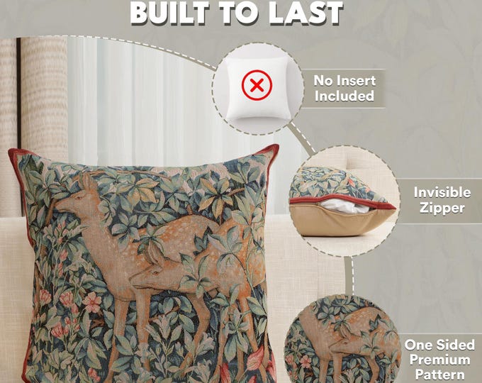 William Morris Forest Deer Tapestry Pillow Cover - Vintage Art Jacquard Cushion Case 19x19 inch