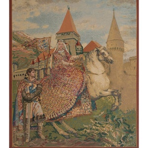 Sir Lancelot and Guinevere Tapestry: Medieval European Woven Wall Art