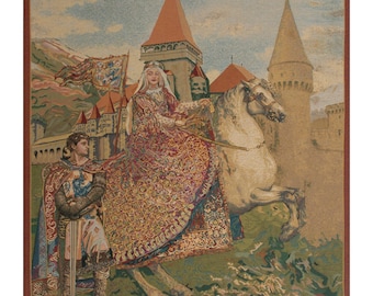 Sir Lancelot and Guinevere European Wall Tapestry - Medieval Wall Décor Art - Decorative Woven Wall Hanging - Horse Lover Modern Wall Art