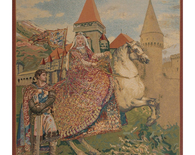 Sir Lancelot and Guinevere Tapestry: Medieval European Woven Wall Art