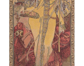 Mucha Autumn Tapestry: Art Nouveau Jacquard Woven Wall Hanging