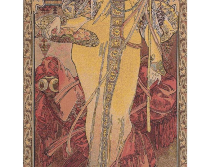 Mucha Autumn Tapestry: Art Nouveau Jacquard Woven Wall Hanging