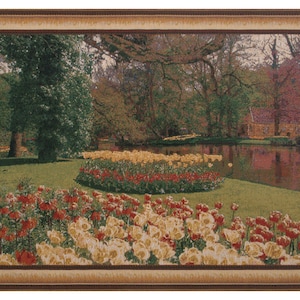 Keukenhof II European Woven Landscape Tapestry - Floral Garden Wall Hanging - Belgian Fine Art Decor