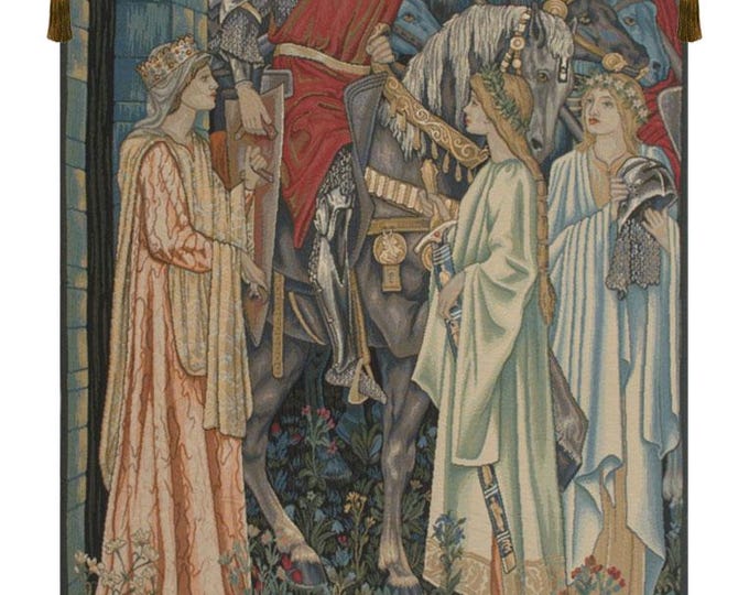 Holy Grail Left Panel Tapestry Medieval Knights Belgian Jacquard Woven Wall Hanging Art