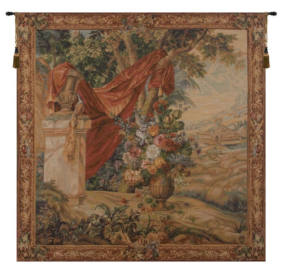 French Tapestry: Bouquet Au Drape, European Wall Art (60x60 inch)