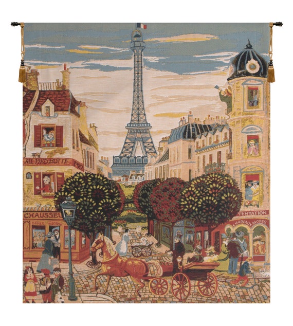 Eiffel Tower Tapestry: Naive Art, Woven Belgian Wall Decor